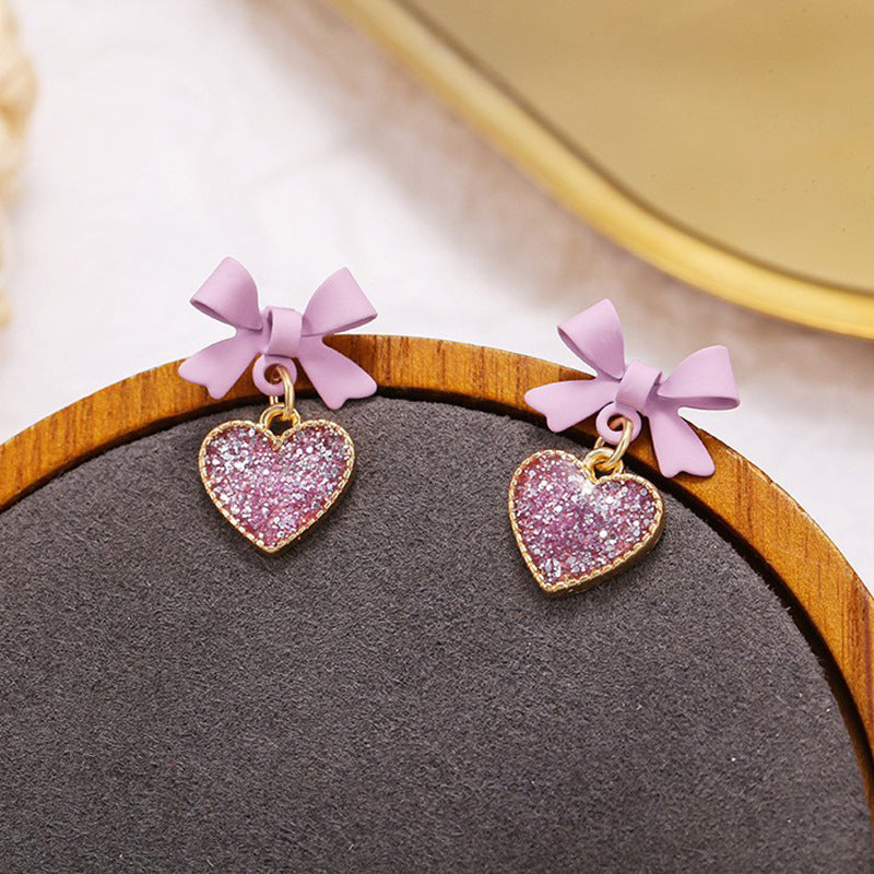 Wholesale s925 silver needle  purple lovely stud  bow earrings
