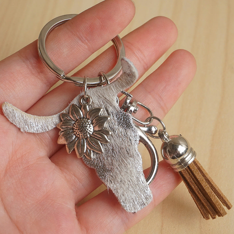 Wholesale of 2pcs/pack Western Fengdezhou Map Horse Hair Genuine Leather Keychain ACC-KC-HY013