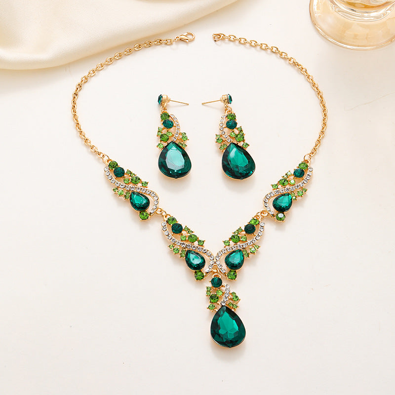 Wholesale Emerald Teardrop Necklaces Earrings Set ACC-NE-ChaoKai001