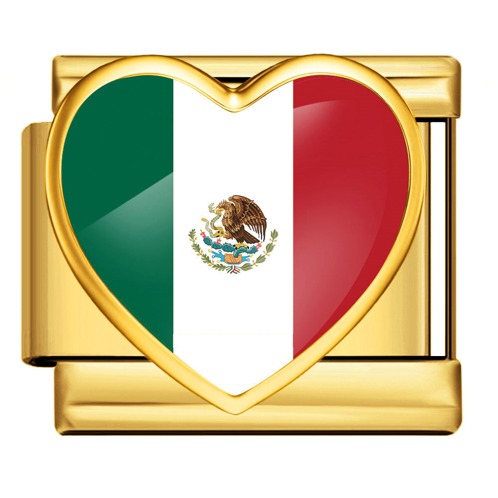 Wholesale Gold Plated Stainless Steel DIY Modular Bracelet With Heart Italy Flag Design Party Jewelry Accessory For Women