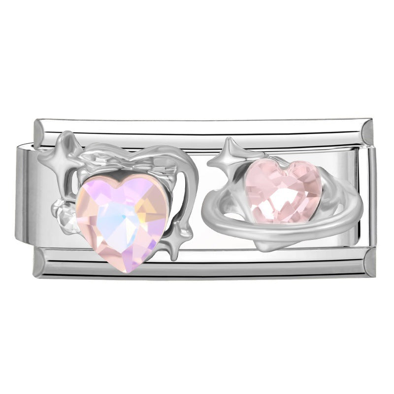 Wholesale Stainless Steel DIY Modular Pink Heart Pearl Crystal Bracelet - Chic Fashion Jewelry Accessory for Boutique Resale