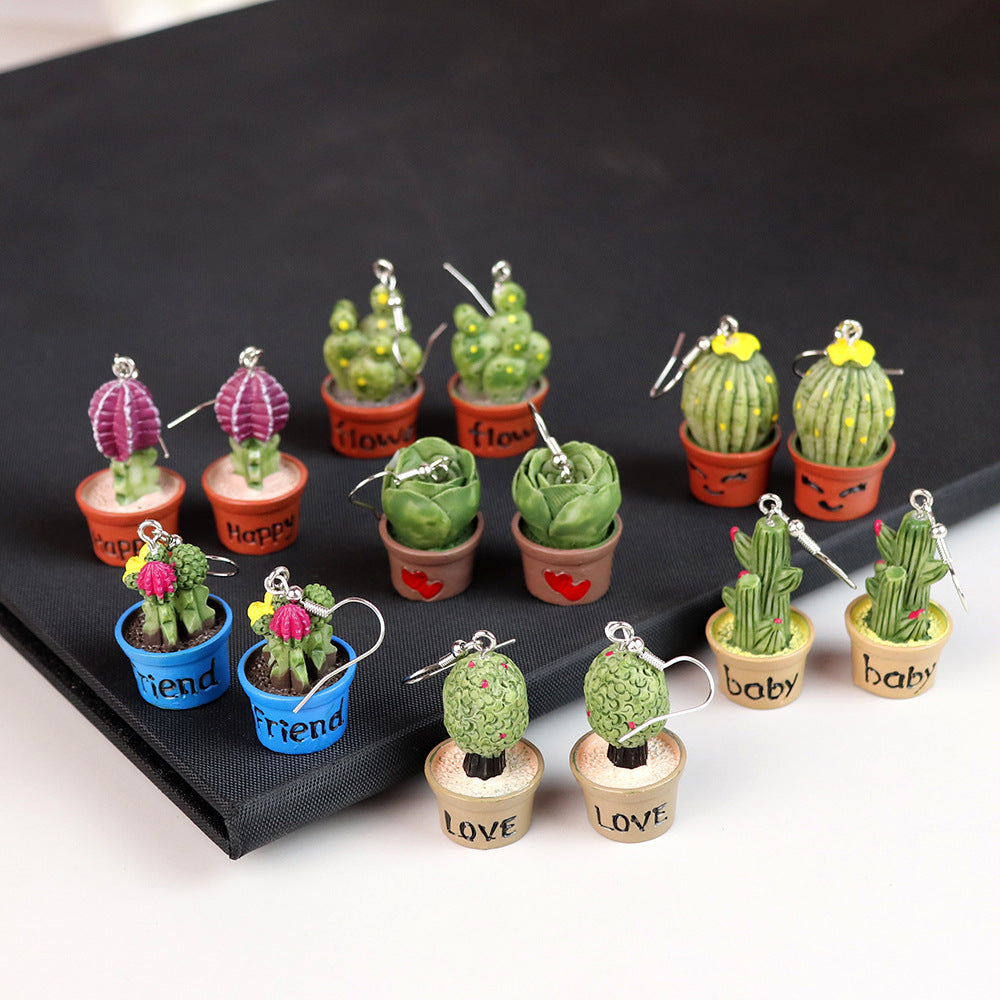 Wholesale 3D Small Potted Cactus Earrings
