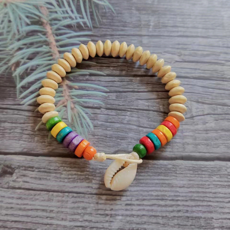Wholesale Boho Devil's Eye Colored Wooden Beads Natural Shell Bracelet ACC-BT-Youl012