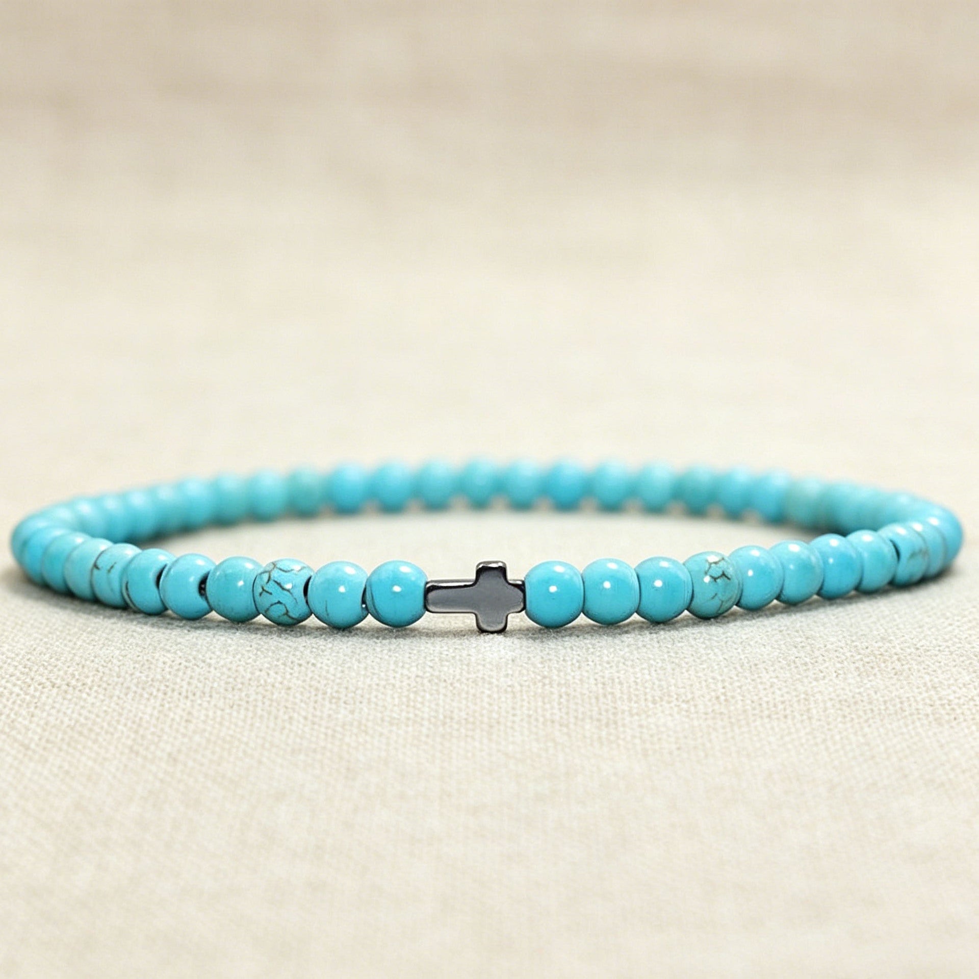Wholesale Nordic Style Natural Stone Bracelet with Cross Pendant,  Handmade Beaded Jewelry Accessory