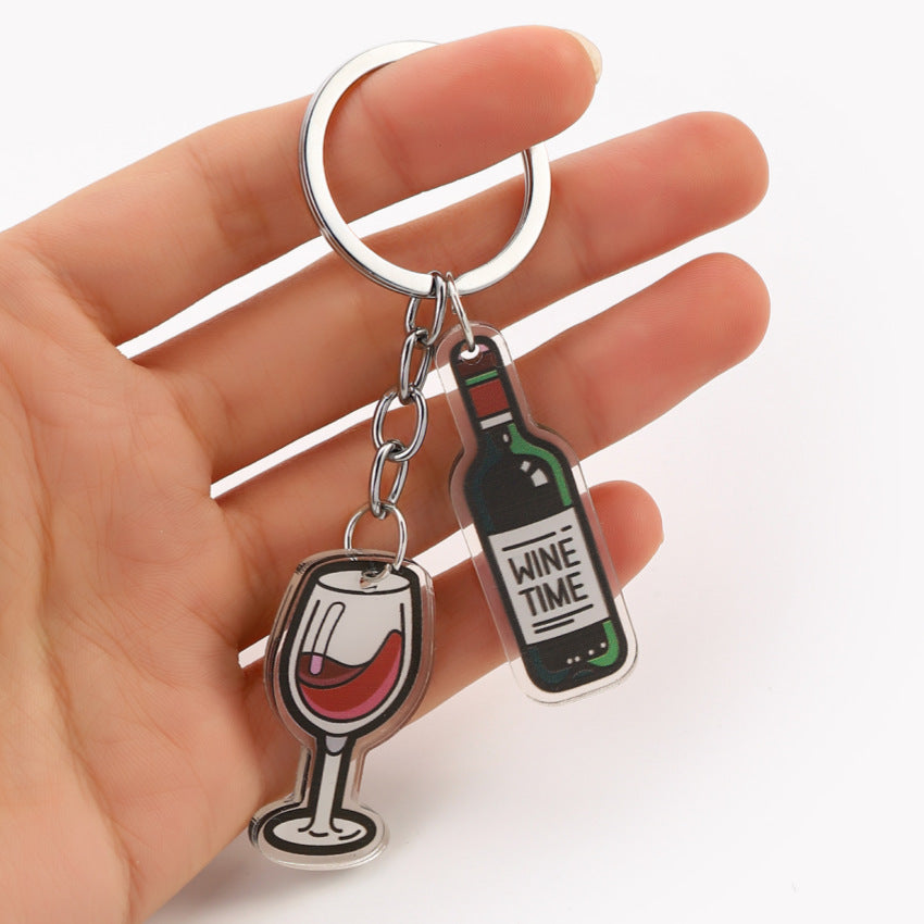 Wholesale Red Wine Glass Keychain  Cartoon Creative Cute Keychains