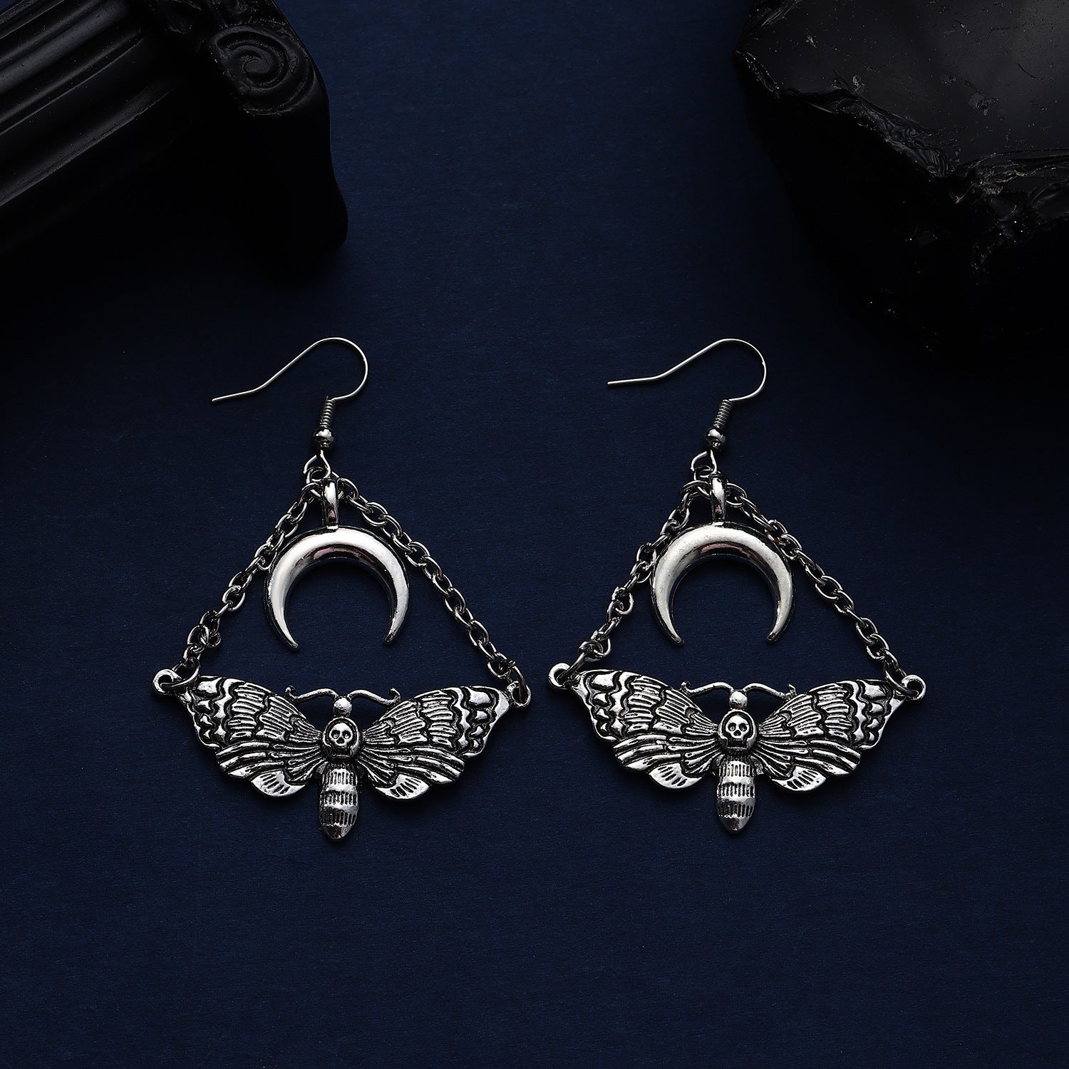 Wholesale Dark Goth Theme Chain Moth Crescent Earrings ACC-ES-MY028