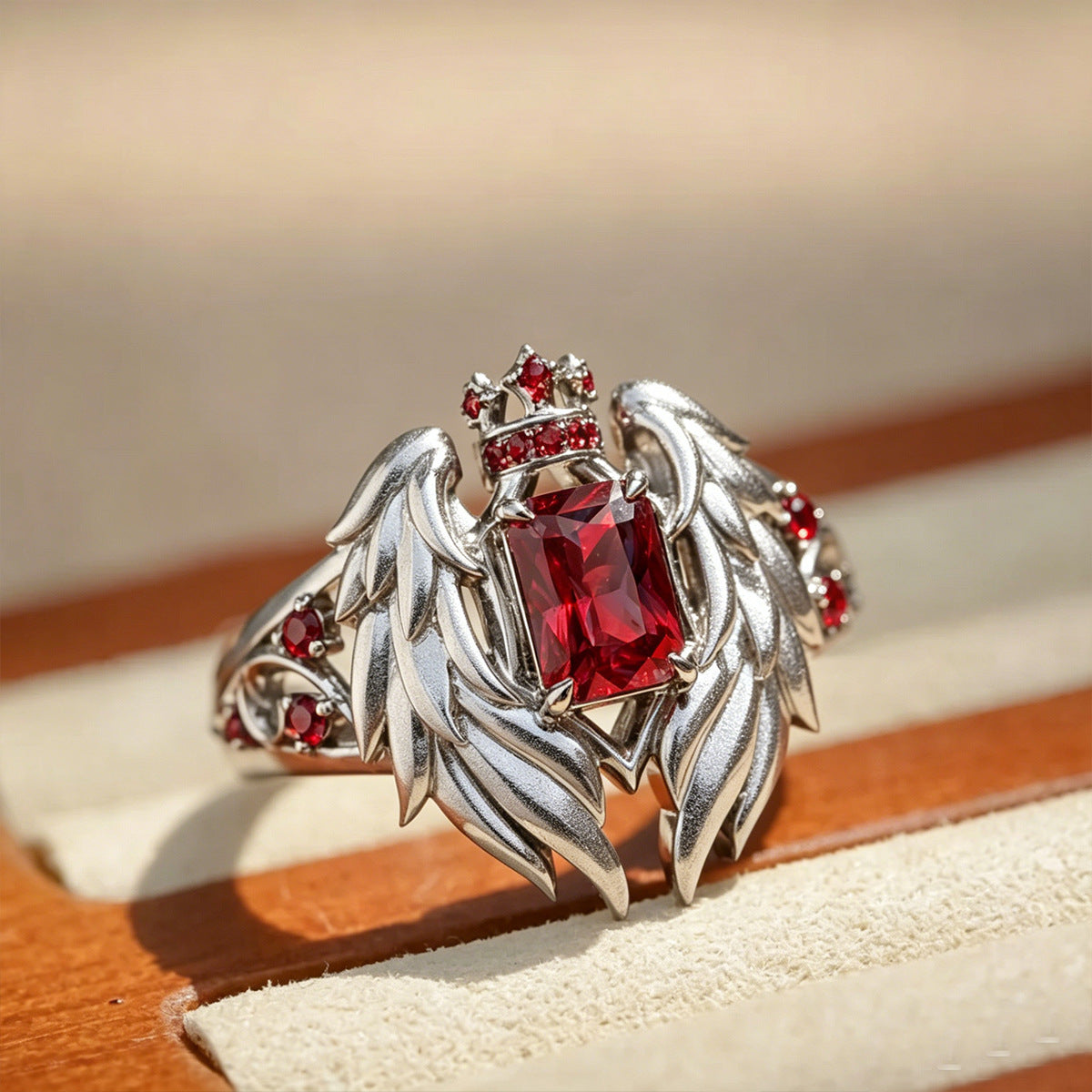 Wholesale Angel and Devil Adjustable Ring with Red and Blue Glass Stones,  Trendy Jewelry Accessory