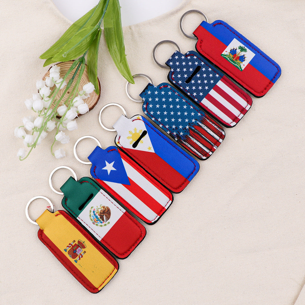 Wholesale 6pcs Flag Pattern Neoprene Lipstick  Keychains