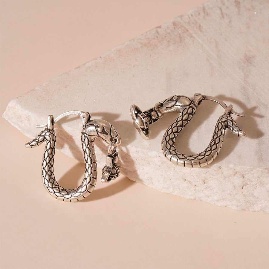 Wholesale Personality Exaggerated Oil Drop Diamond Small Snake Silver Earrings