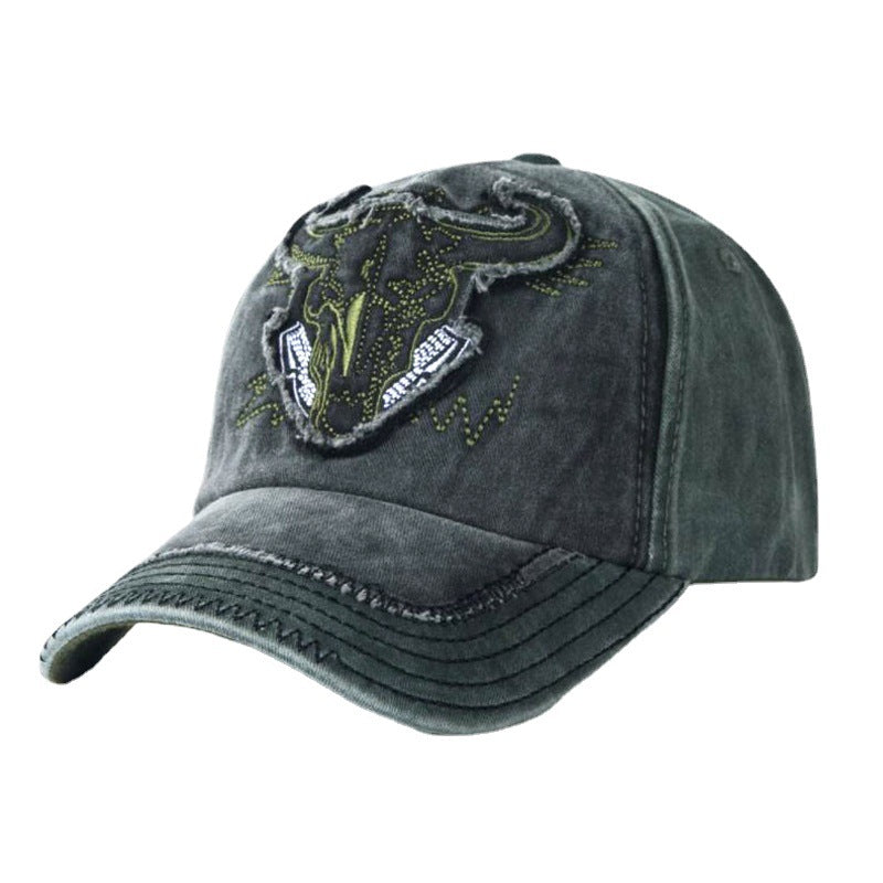 Wholesale washed hat ox head embroidered baseball cap