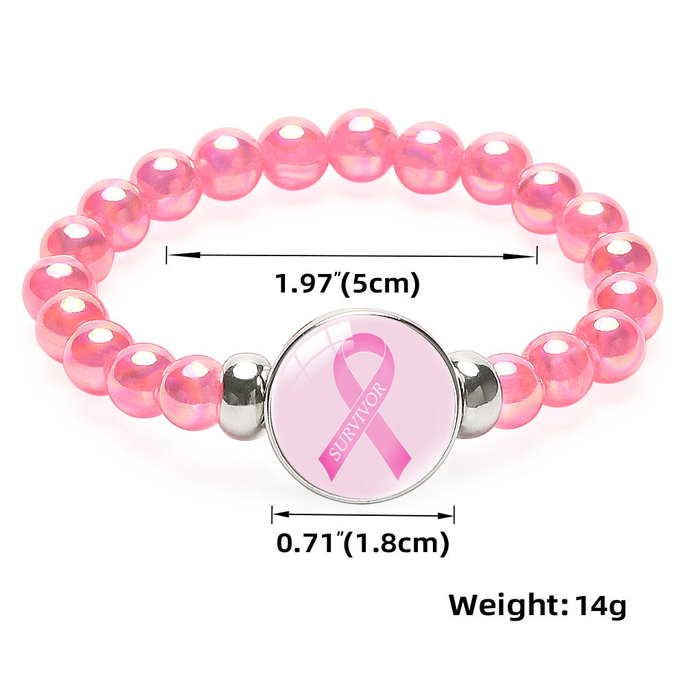 Wholesale Breast Care Activity Promotion Logo Pink Ribbon Beaded Bracelet