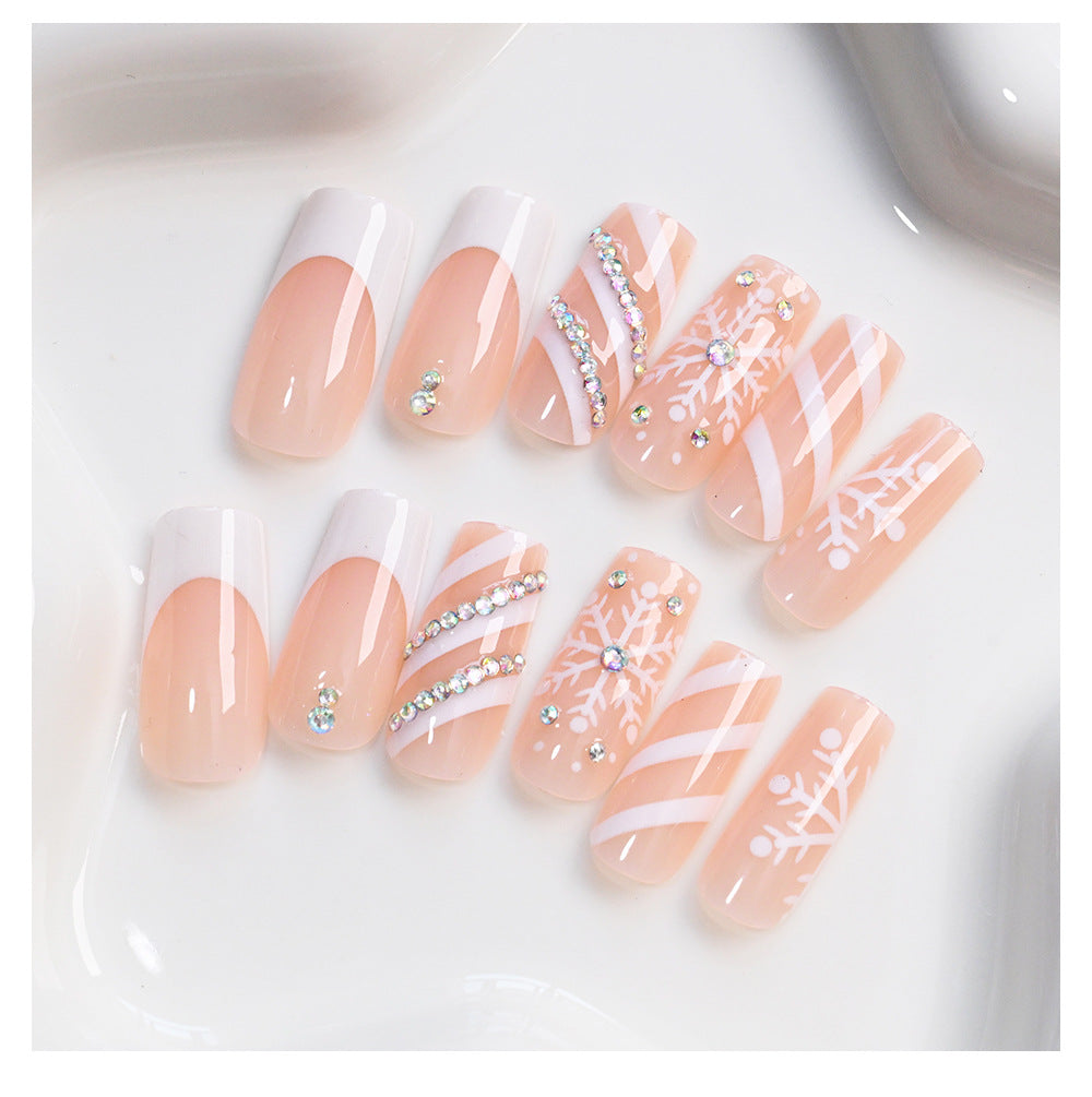 Wholesale 24 Piece White Plaid Snowflake 3D Rhinestone Press On Nails Trendy Party Fashion Accessory