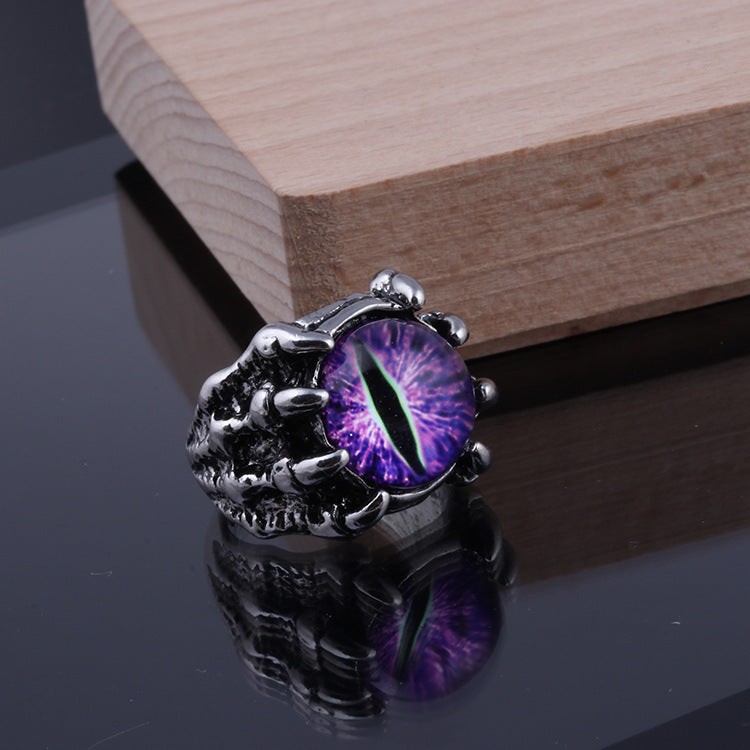Wholesale Retro Dragon Claw Eye Ring with Red Glasses Detail,  Alloy Punk Jewelry Accessory for Everyday Wear