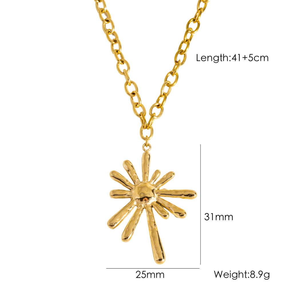 Wholesale Stainless Steel 18K Golden Sun Radial  Exaggerated Personality Necklace Earrings suit