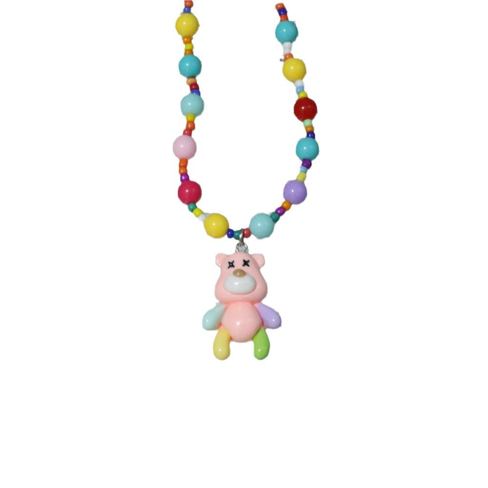 Wholesale Cute Cartoon Colorful Bear Pendant Necklace