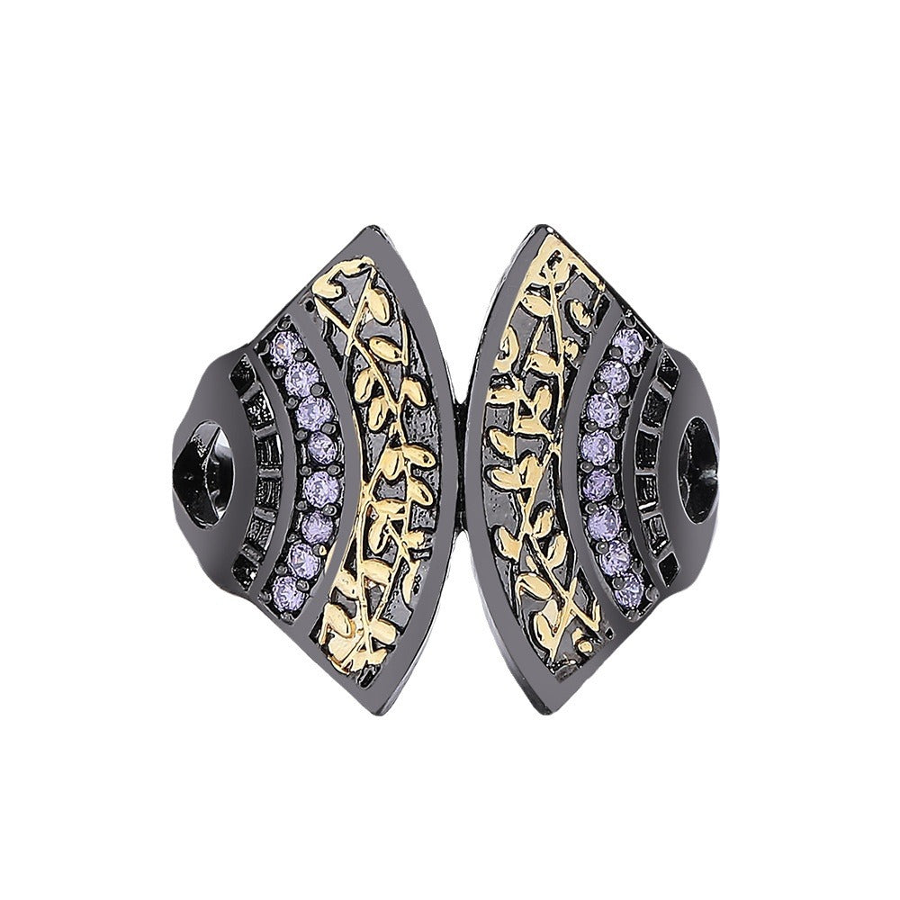Wholesale  black gold two-tone fan-shaped blue zircon ring