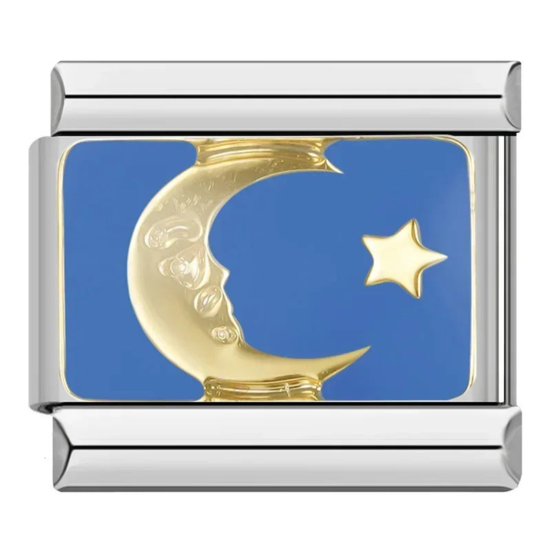 Wholesale Italian Charm Bracelet 9mm DIY Splicing Star Moon Stainless Steel Composable Bracelet