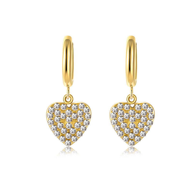 Wholesale  Full Diamond Love Titanium Steel Earrings