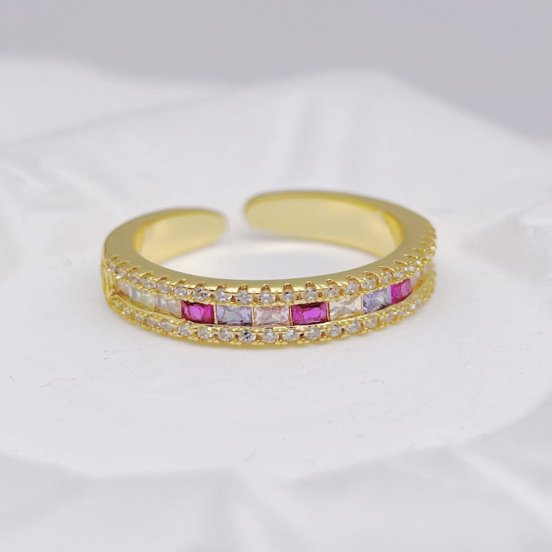 Wholesale Copper Plated 18K Micro-paved Rainbow Colored Zirconia Open Rings ACC-RS-YXY020