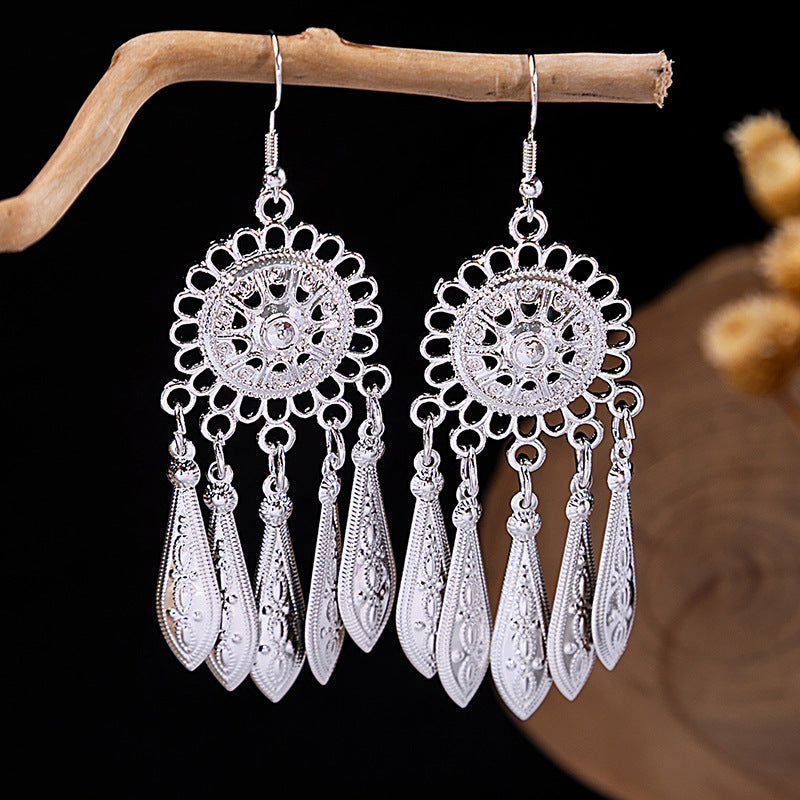 Wholesale Peacock Bell Tassel Hollow Leaf Earrings ACC-ES-MDD025
