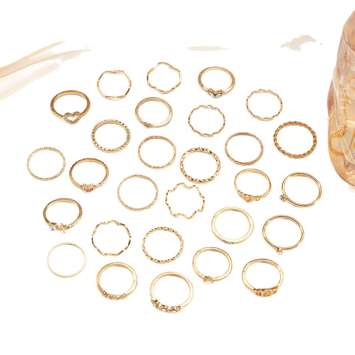 Wholesale Chic Geometric Heart Shaped Women S Stacking Ring Set 28 Piece Gold Tone Alloy Fashion Jewelry Everyday Wear