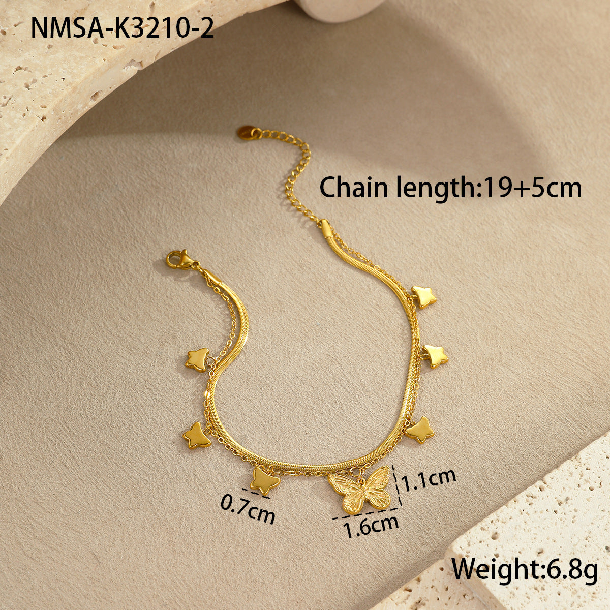 Wholesale Ocean-style stainless steel starfish shell heart anklet