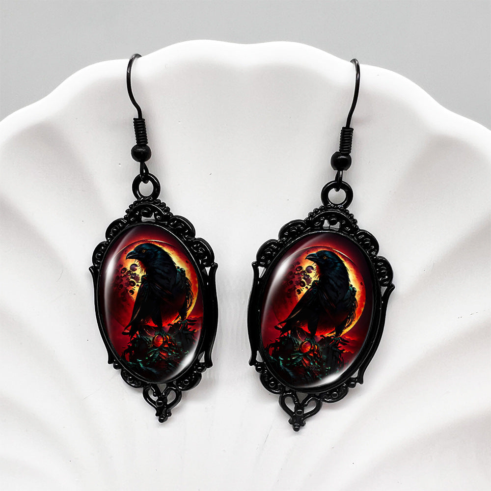 Wholesale Halloween Crow Stepping on Skull Earrings ACC-ES-XiangLian011