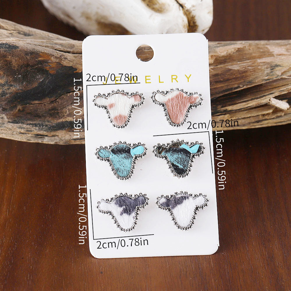 Wholesale  farm wind cow head milk cow pattern earrings suit