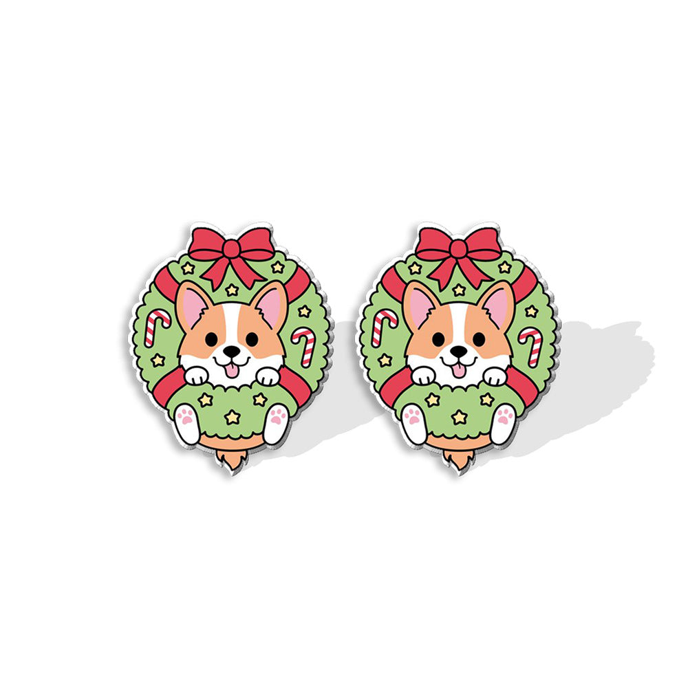 Wholesale Christmas Wreath Bow Resin Earrings Ear Studs ACC-ES-XiangLian012