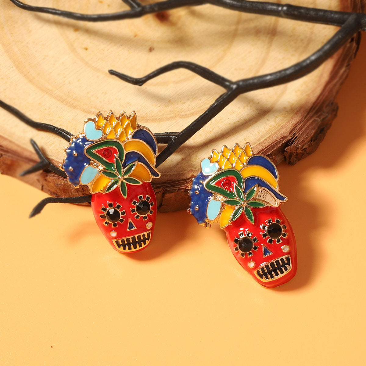 Wholesale Oil-drop  Skull Earrings