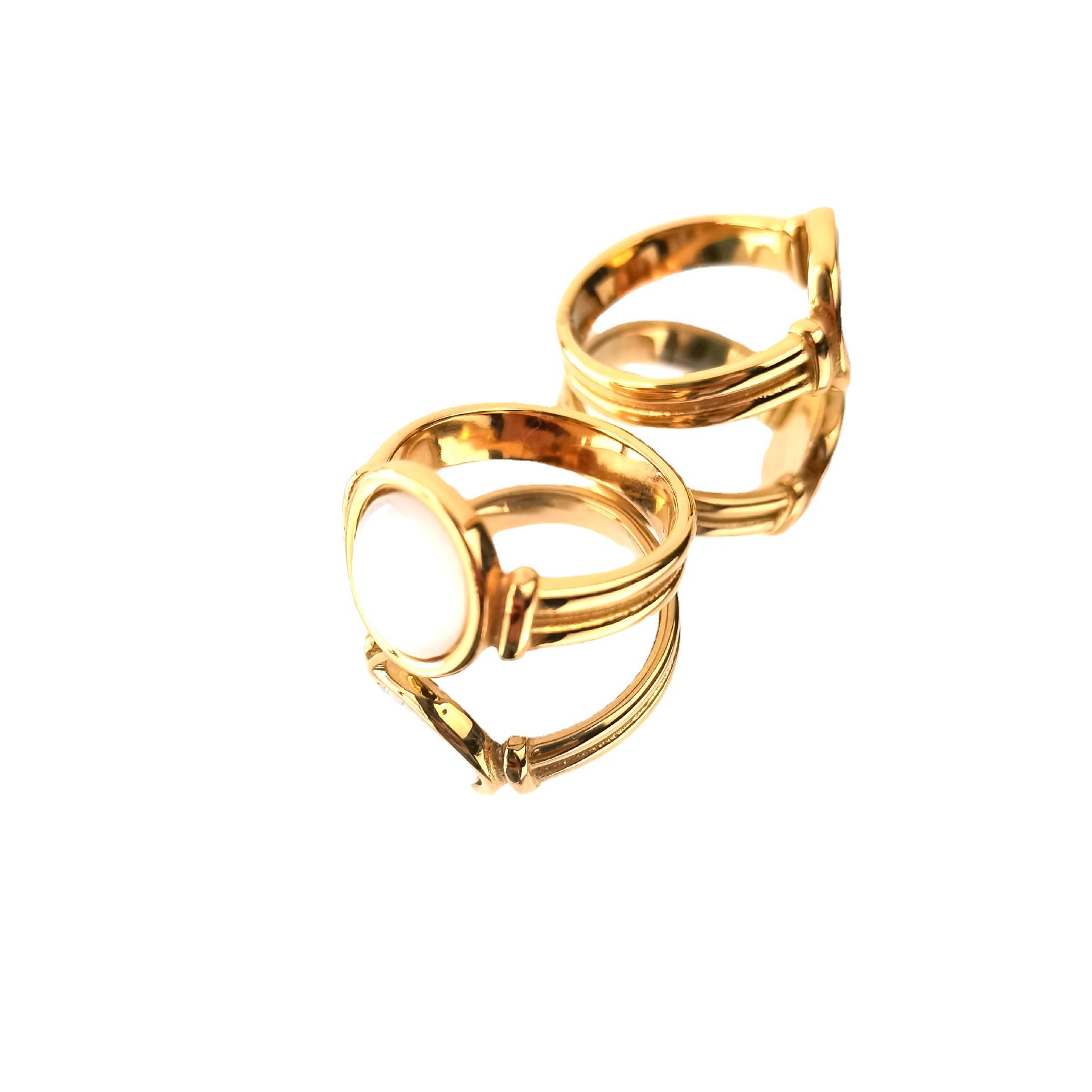 Wholesale Curved White Shell Mother-of-pearl Oval 18K Gold Plated Titanium Steel Rings ACC-RS-GuDi002