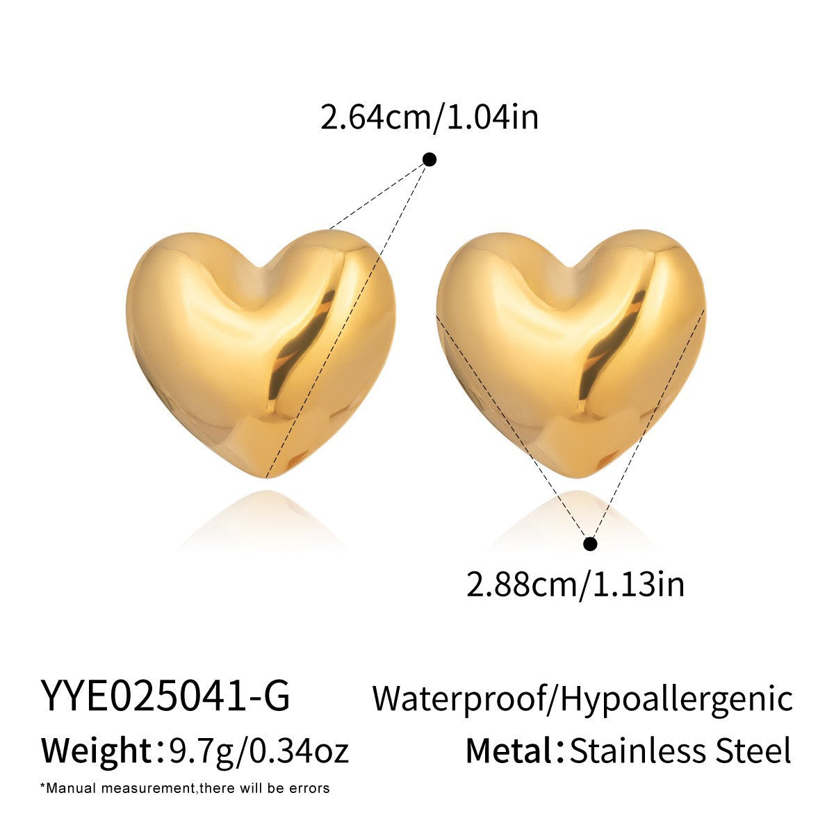 Wholesale Stylish Heart-Shaped Earrings Set PVD Stainless Steel 18K Gold Tone Fashion Accessory for Gift