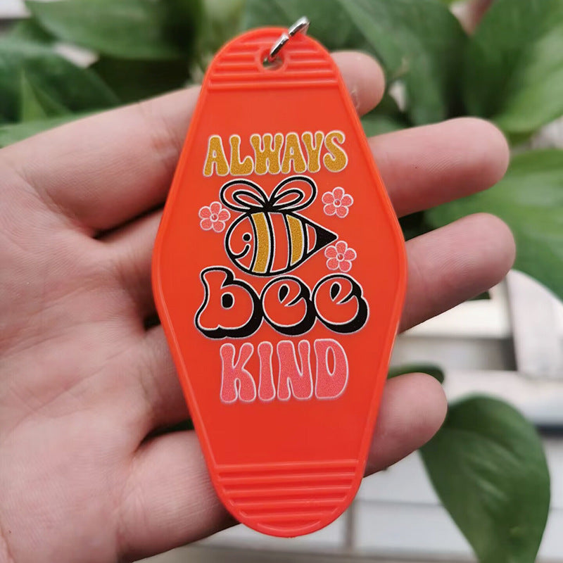 Wholesale Hotel ALWAYS BEE KIND Retro Plastic Tag Keychains ACC-KC-MeiXin006