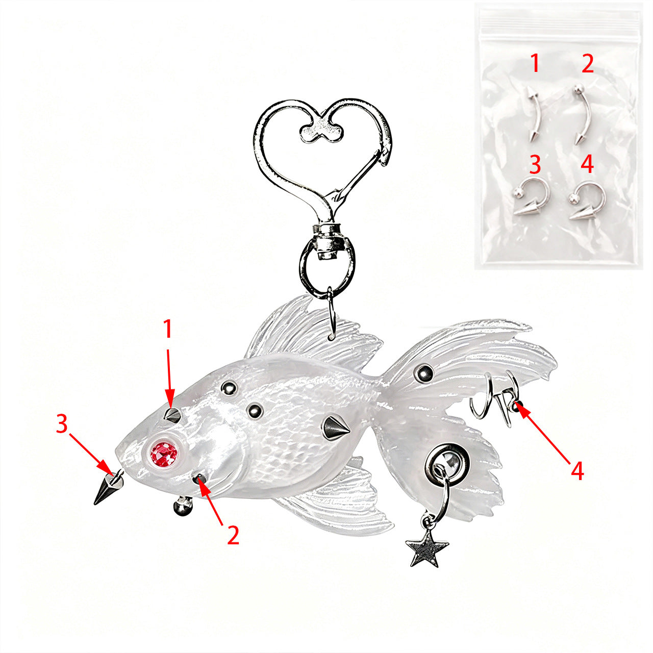 Wholesale 3D Punk Goldfish Keychain Black Resin Bag Charm Fashion Accessory Gift For Everyday Use