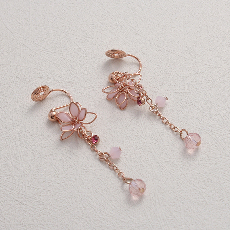 Wholesale Rose Gold Five Petal Flower Tassel Earrings