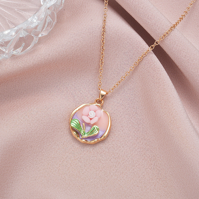 Wholesale  rose oil painting color pearl color necklace