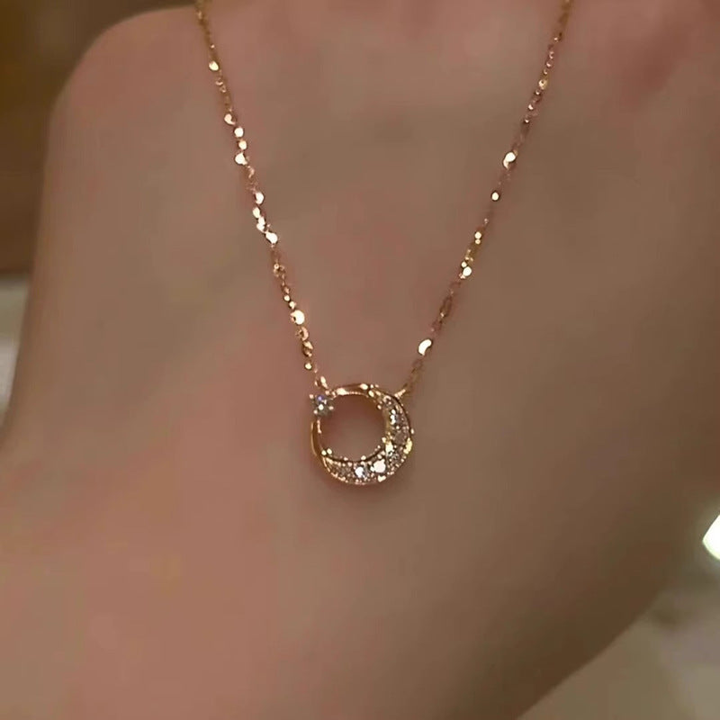 Wholesale  sun moon star necklace women exquisite luxury zircon moon pendant stainless steel clavicle chain
