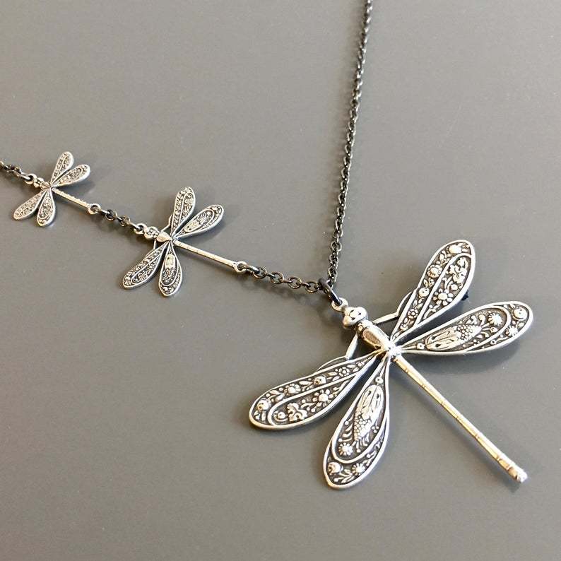 Wholesale Aliexpress Cross-Border New Carved Tribal Pattern Dragonfly Pendant Asymmetric Design Dragonfly Retro Sweater Chain