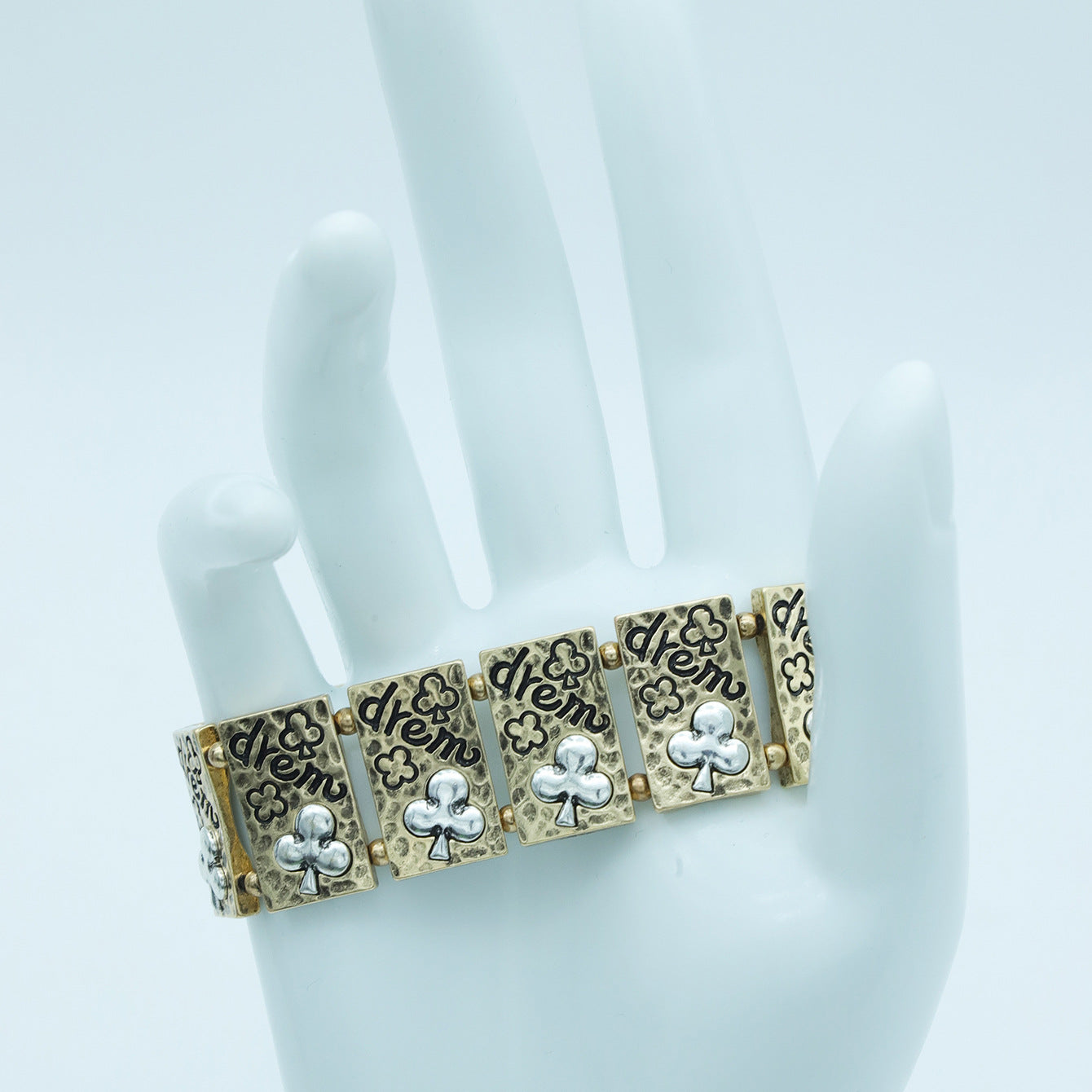 Wholesale Retro Square Heart-Shaped Clover Pattern Bracelet Elastic Beaded Zinc Alloy Fashion Accessory