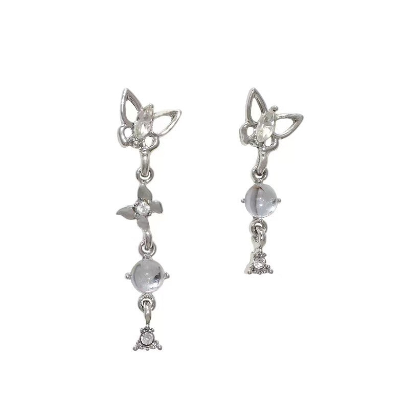 Wholesale Silver Needle Butterfly Tassel Earrings