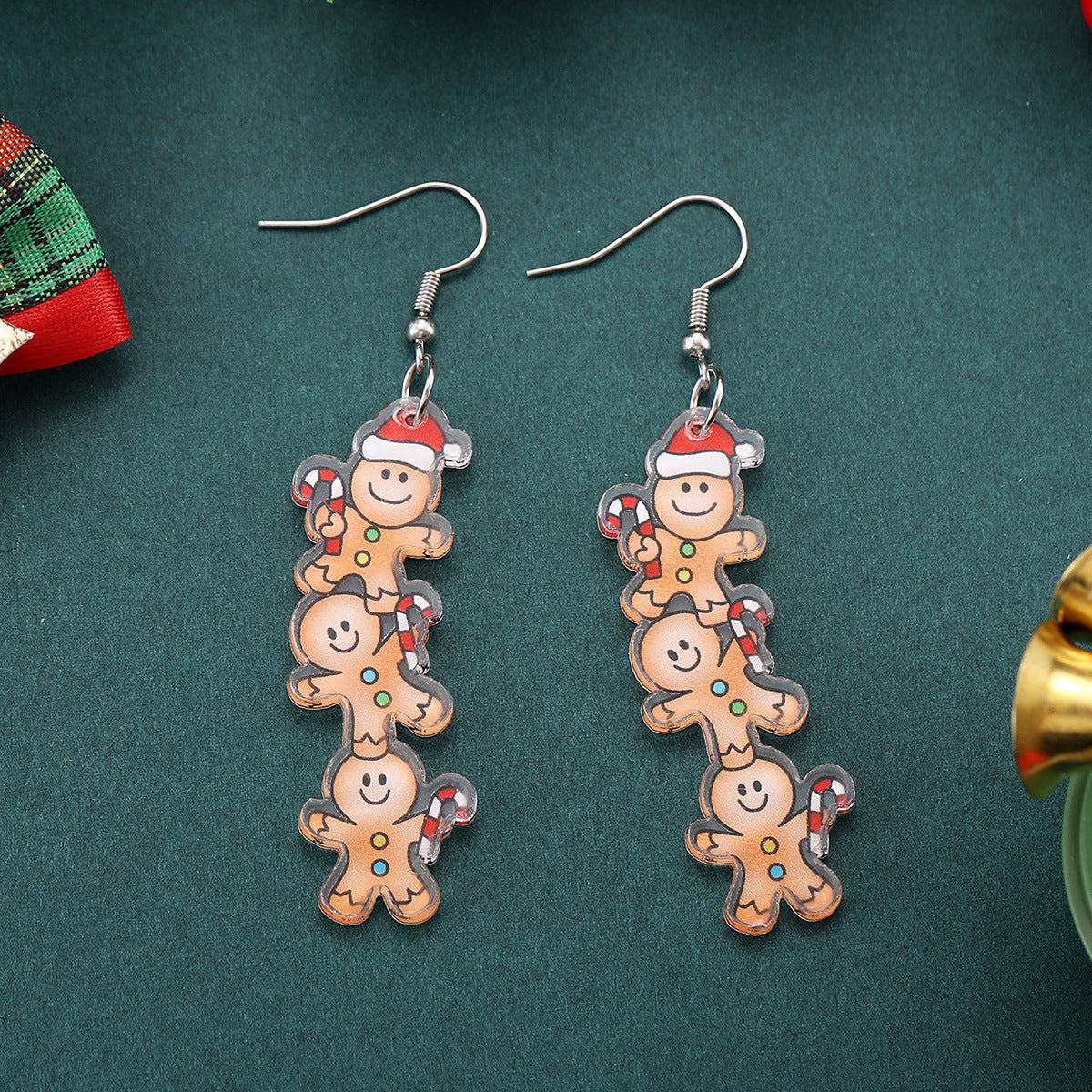 Wholesale Christmas candy cane Christmas hat gingerbread man earrings acrylic  earrings