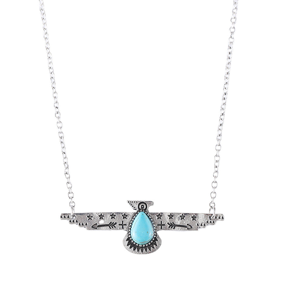 Wholesale Zinc Alloy Electroplated Bohemian Turquoise Pendant Necklace Retro Fashion Accessory