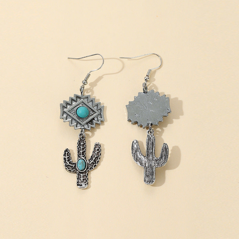 Wholesale Wind-carved Pattern Cactus Turquoise Earrings