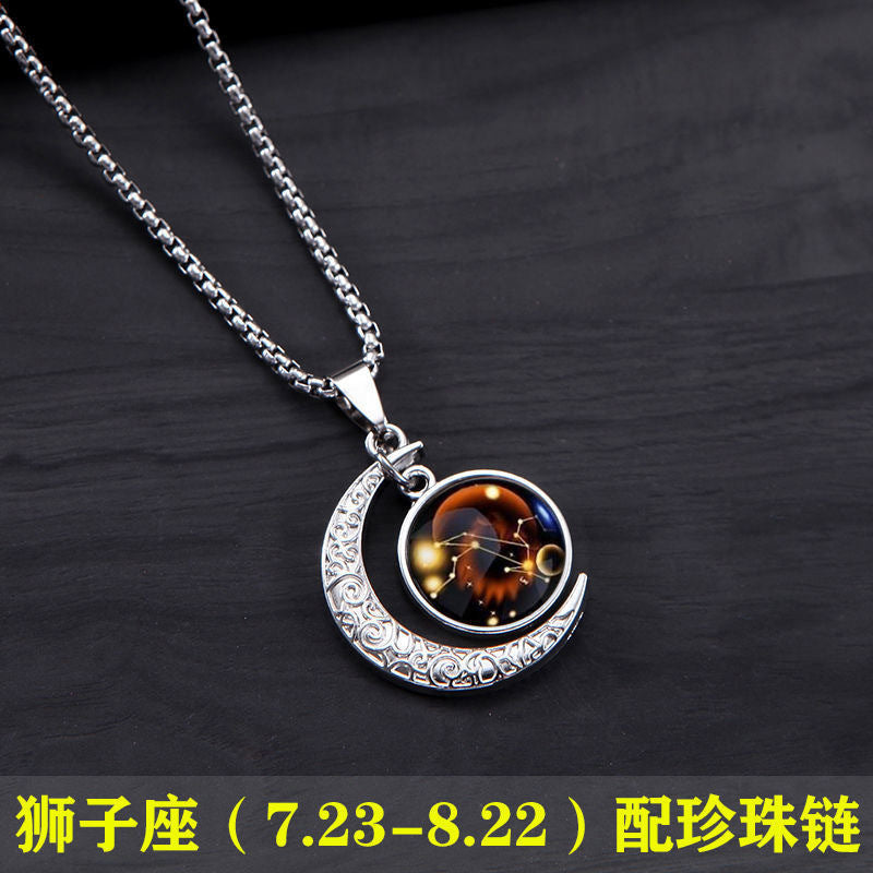 Wholesale Zodiac Contion Men S Moon Pendant Necklace Titanium Steel Chain Fade Resistant Fashion Accessory Gift Boutique Resale