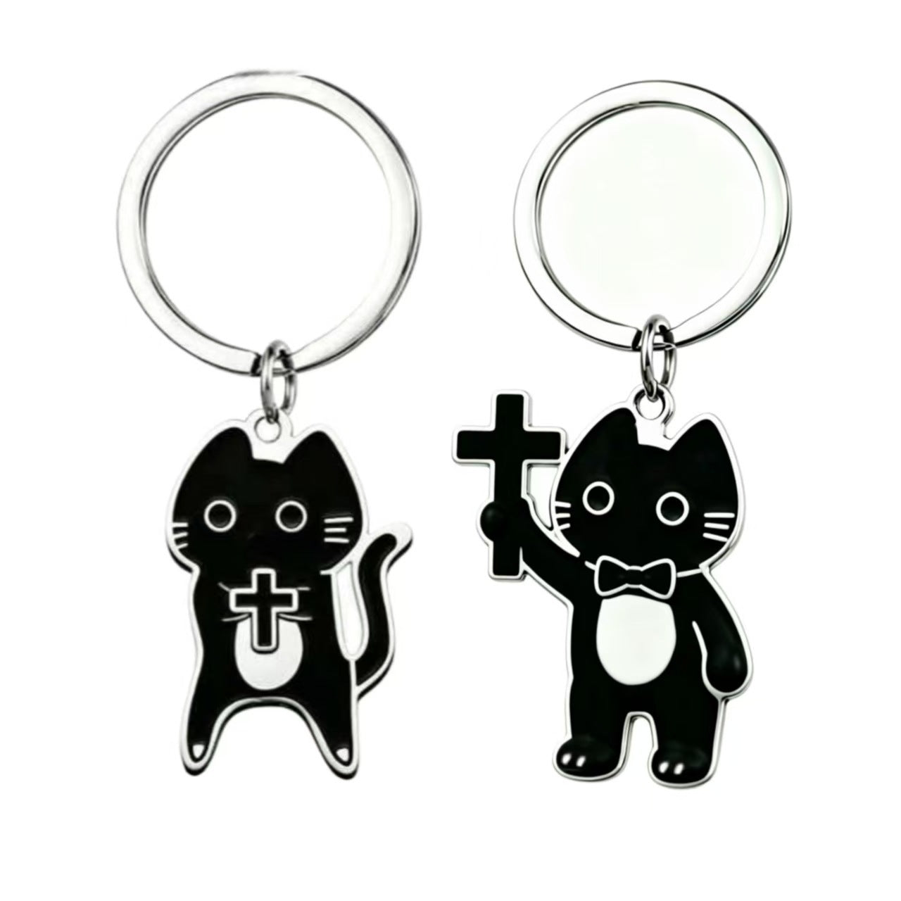 Wholesale Alloy Cross Black Cat Cartoon Keychain Trendy Decorative Keyring Boutique Resale Gift