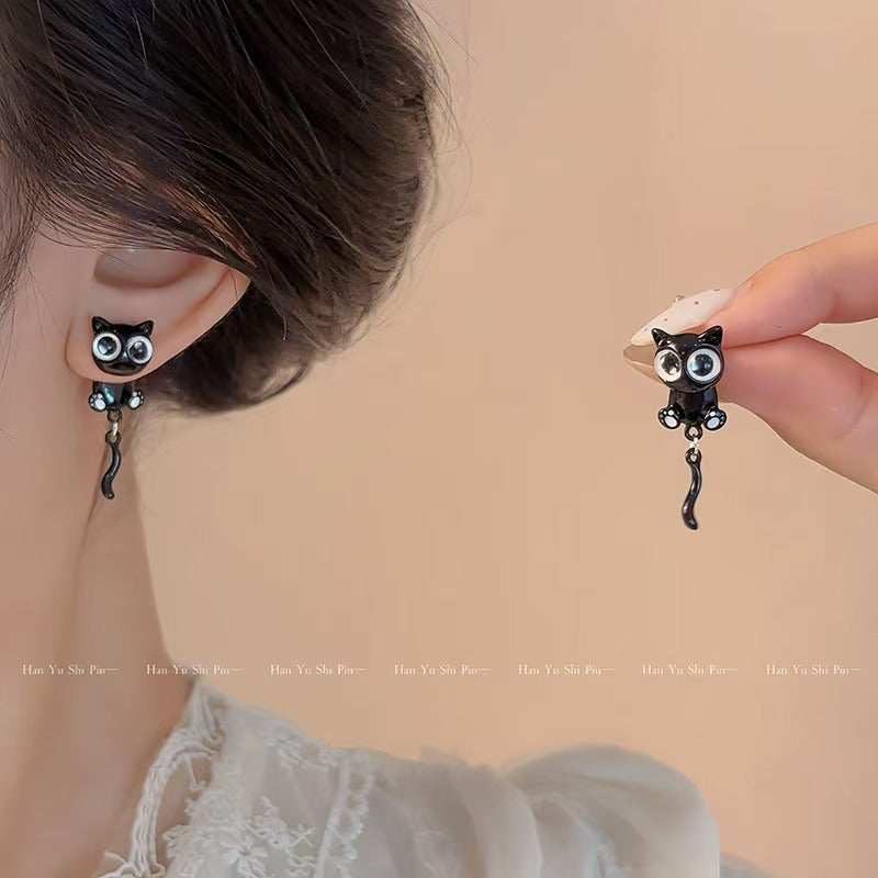 Wholesale Cartoon Black Cat Earring Set - Cute Cat Tail Design Alloy Earrings for Women,  Fashion Accessory