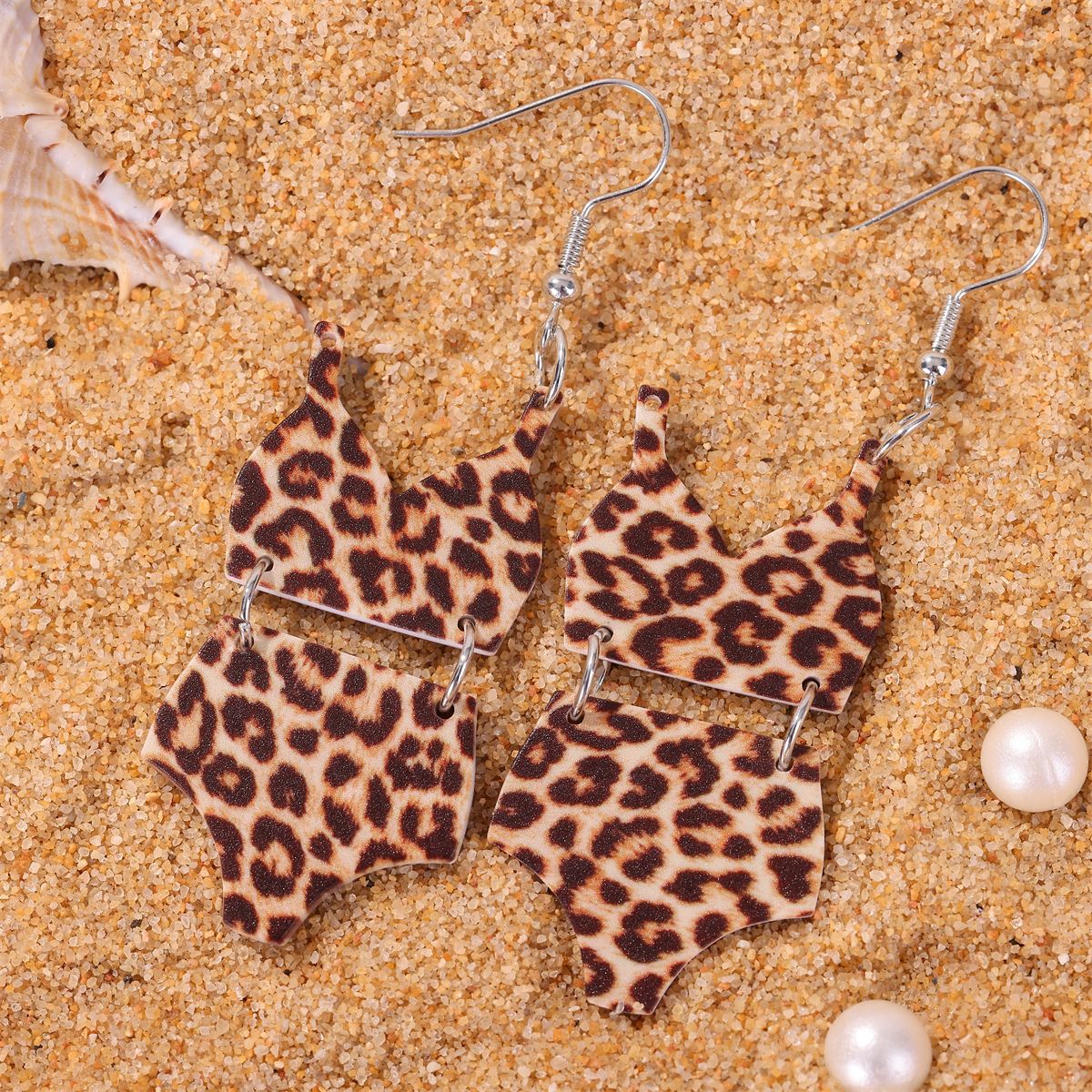 Wholesale Beach Style Leopard Print Swimsuit Set Zebra Print Acrylic Earrings ACC-ES-Jiay006