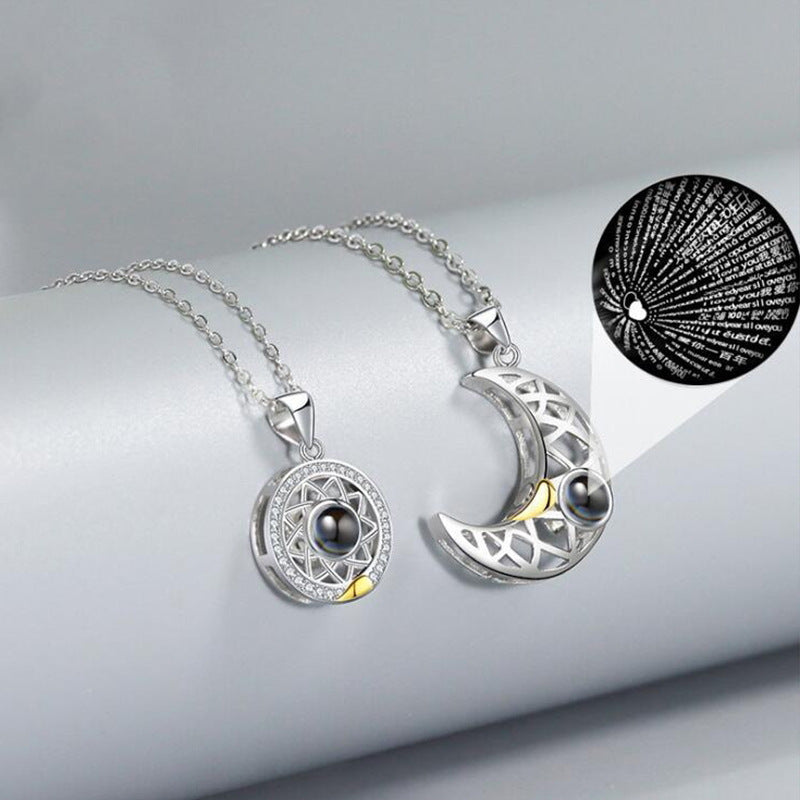 Wholesale 2pcs Sun and Moon Magnetic Projection Necklace Alloy Chain Clavicle Chain Choker Necklace ACC-NE-JiuS014