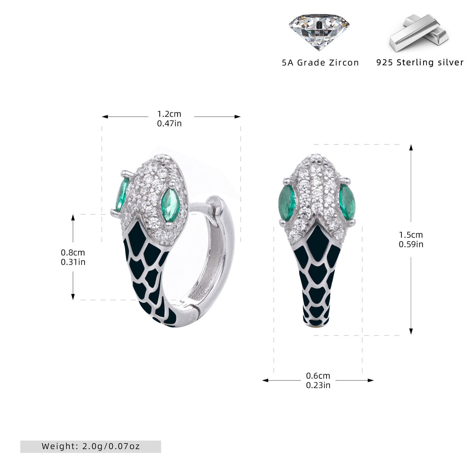 Wholesale s925 Sterling Silver Snake Ear Buckle Color Oil Drop Earrings