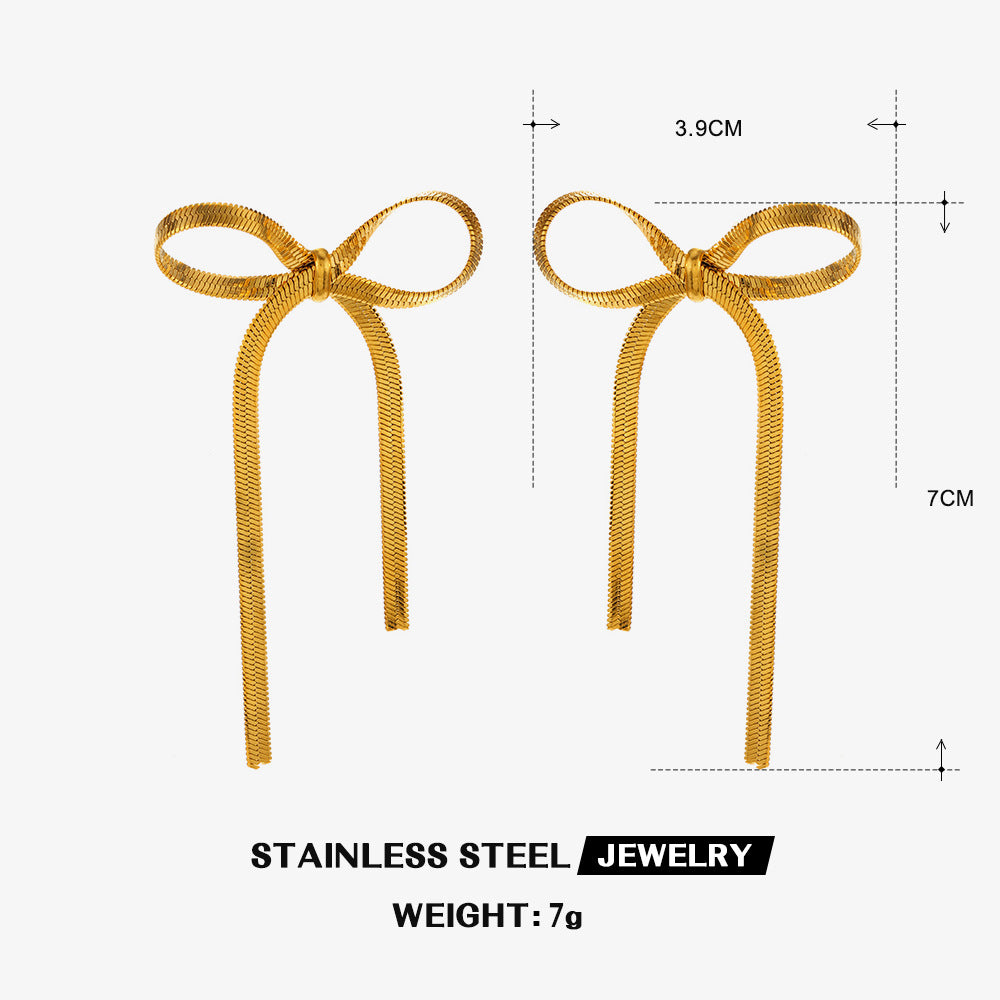 Wholesale Stainless Steel Earrings Bow Earrings Hand-polished 18K Gold-plated Love Earrings ACC-ES-JiaLi002